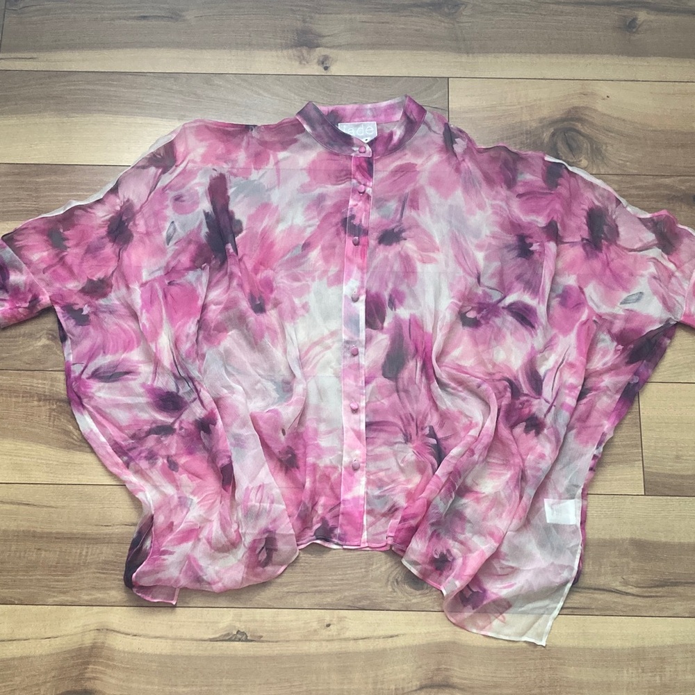 Johnny Was Jade Silk Button Down Blouse